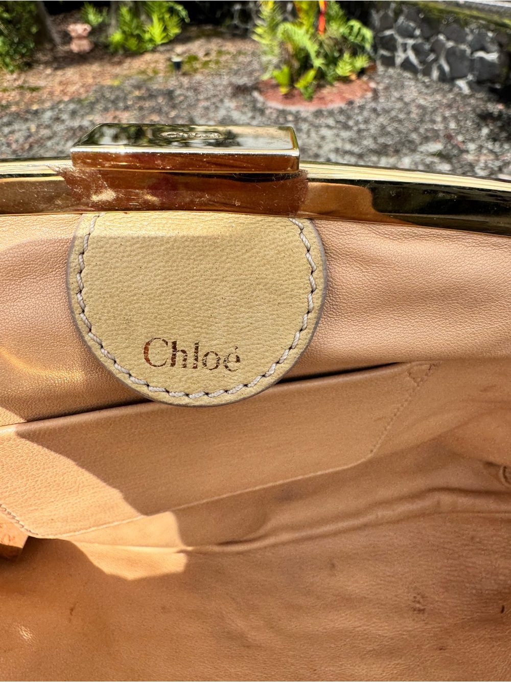 Chloé with COA Tweed Frame Clutch Chain Shoulder Bag Cream Gold Made in Italy - Picture 11 of 17